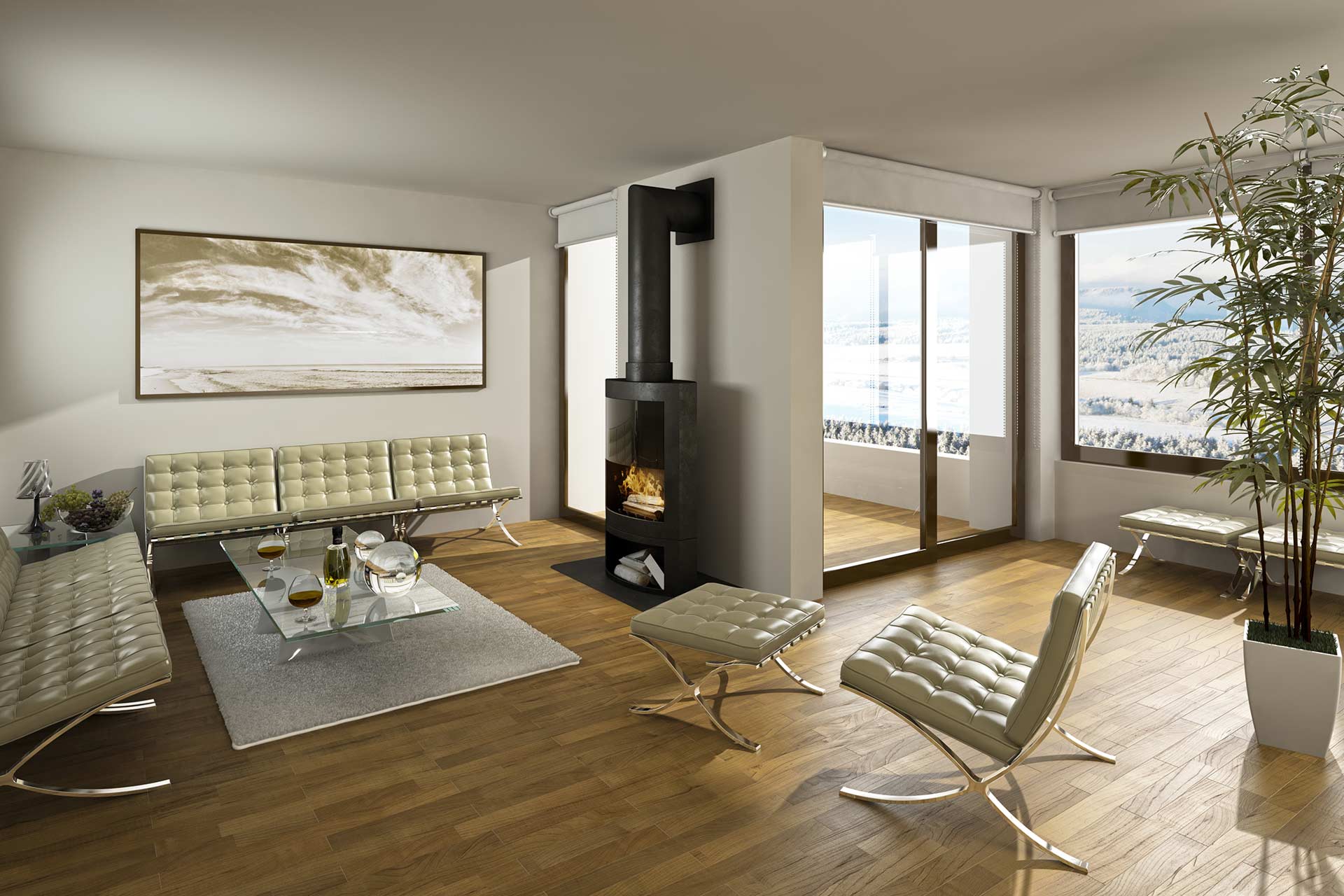 Holzboden, Parkettboden im modernen Wohnzimmer